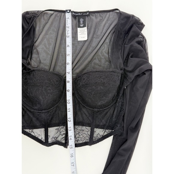 Sincerely Jules Lace Mesh Corset Top Long Sleeve Hook Eye Crop Large Festival - Picture 7 of 10
